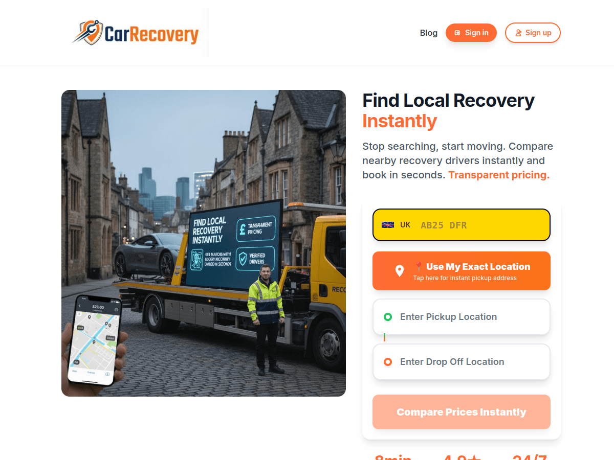 CarRecovery.app live website preview